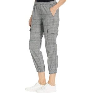 Sanctuary Houndstooth Gray Plaid Cargo Joggers Elastic Waist and Hem Womens XS